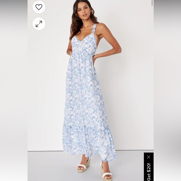 Lulus my love story white floral print tie-back maxi dress size L - Picture 2 of 10